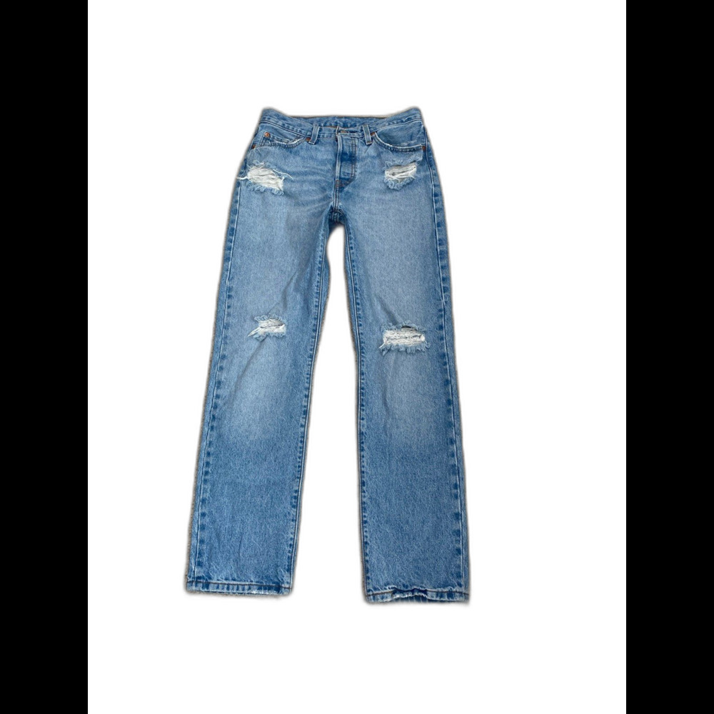 Levi's 501 High-Rise Button Fly Straight Ankle Jeans Rigid Distressed Sz 28